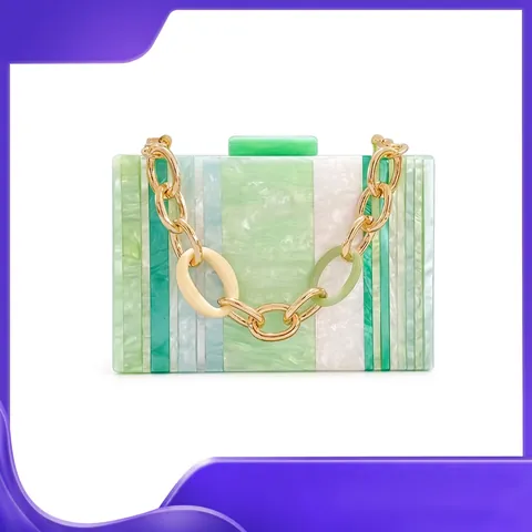 Pochette Da Sera In Acrilico Con Trama Marmorea Borsa Rigida Rettangolare Con Tracolla A Catena Per Matrimoni E Feste