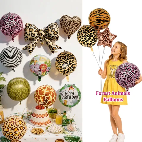 Globos De Papel De Aluminio Estampado Animal Safari Selva Decoraciones Fiesta Forma Estrella Redonda Patrón Tigre Leopardo Cebra