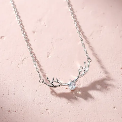 Elchgeweih Herz Anhänger Halskette Kupfer Vergoldet Zirkon Schlüsselbein Kette Schmuck Für Frauen Minimalistisches Geschenk