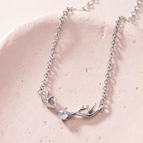 Elchgeweih Herz Anhänger Halskette Kupfer Vergoldet Zirkon Schlüsselbein Kette Schmuck Für Frauen Minimalistisches Geschenk