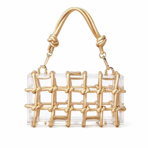 Sac De Soirée Boîte Acrylique Transparente Avec Filet De Corde Tissé Pochette Faite À La Main Pour Femme Mariage
