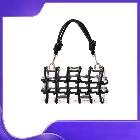 Sac De Soirée Boîte Acrylique Transparente Avec Filet De Corde Tissé Pochette Faite À La Main Pour Femme Mariage