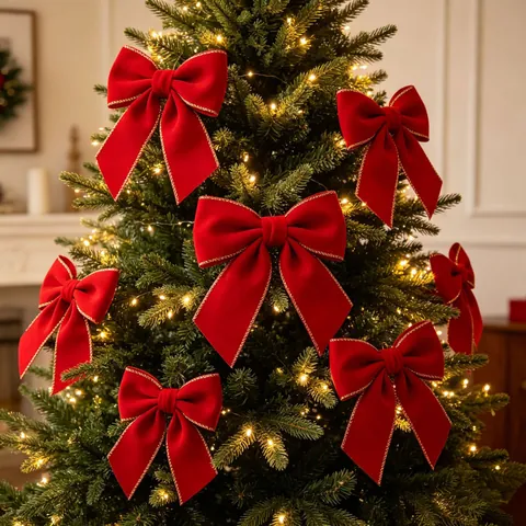 Kerstlint Rood Fluweel Met Gouden Draadrand Voor Kerstboomdecoratie Cadeauverpakking DIY Knutselwerk