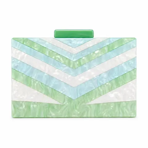 Bolso De Noche De Acrílico Para Mujer Estampado De Mármol Chevron Vintage Carcasa Rígida Con Cadena De Metal Desmontable