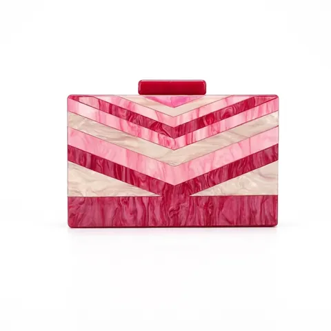 Bolso De Noche De Acrílico Para Mujer Estampado De Mármol Chevron Vintage Carcasa Rígida Con Cadena De Metal Desmontable