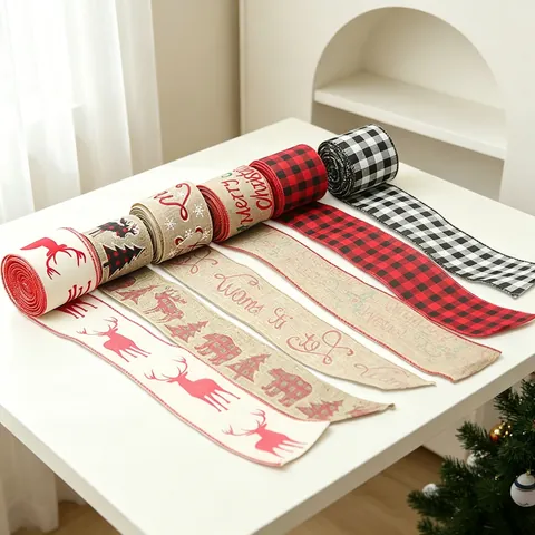 Weihnachtsband Aus Juteimitat Festliche Geschenkverpackung Dekoration LKW Baum Druck DIY Handwerk Rustikales Feiertagsornament