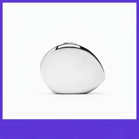 Pebble Shape Evening Clutch Bag Metallic Mirror Finish Hard Shell Metal Chain Strap For Party Formal Occasions Women