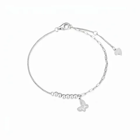 S925 Sterling Silver Butterfly Bracelet For Women Elegant Double Layer Paperclip Chain Lucky Beads Pendant Jewelry Gift
