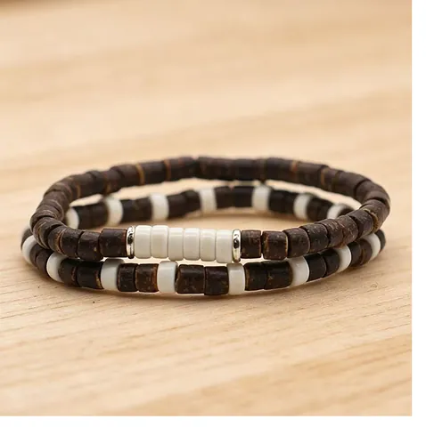Handgefertigtes Mehrschichtiges Perlenarmband Set Kokosnussschale Naturstein Edelstahl Boho Ethno Schmuck Für Damen Herren