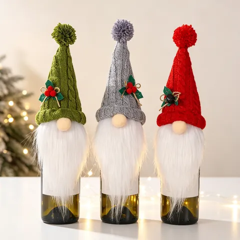 Copribottiglie Di Vino Natalizi Maglia Pelliccia Sintetica Gnomo Senza Volto Decorazione Tomte Nordica Per Cena Di Festa