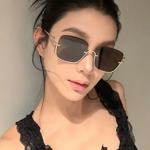 Square Sunglasses Metal Frame Oversized Rimless UV400 Protection Gradient Lenses Vintage Trendy Fashion Eyewear Unisex