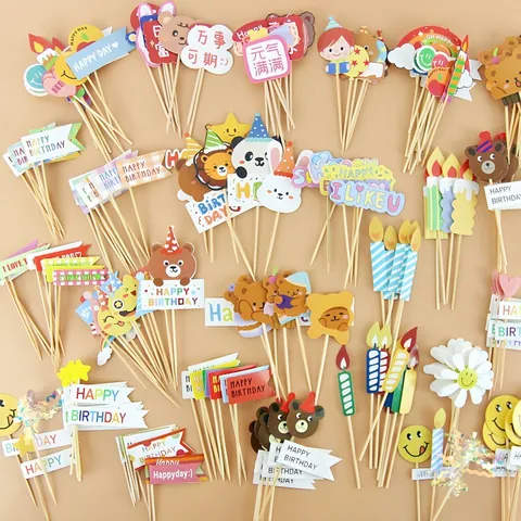 Cartoon Bear Birthday Cake Topper Candle Balloon Decorative Insert Flag Celebration Baking Dessert Decoration For Kids Party