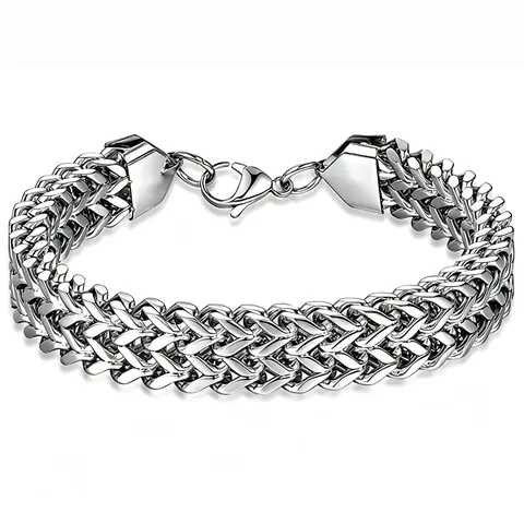 Minimalist Stainless Steel Double Layer Cuban Chain Bracelet For Men Women Hip Hop Heavy Polished Geometric Charm Wristband Jewelry Gift
