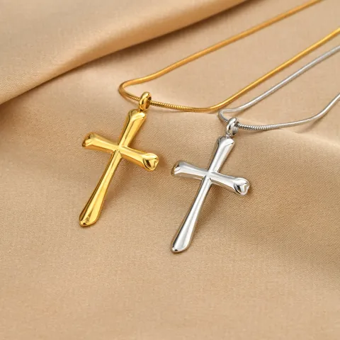 Edelstahl Kreuz Anhänger Halskette Für Damen Gold Silber Galvanisierte Schlangenkette Verstellbarer Schmuck Geschenk
