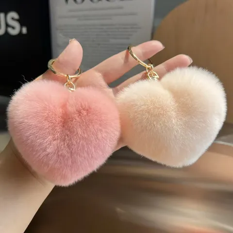 Heart Shaped Faux Fur Plush Keychain Fluffy Soft Bag Pendant Charm With Alloy Lobster Clasp For Women Girls Gift