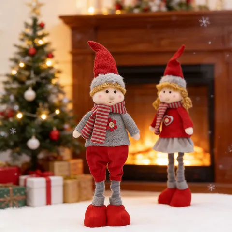 Bambole Di Natale Telescopiche Ornamenti In Peluche A Maglia Gambe Lunghe Decorazione Da Scrivania Rosso Grigio Stile Nordico