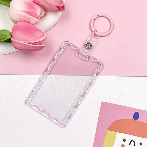 Transparent Card Holder Acrylic ID Badge Protector With Wavy Border Clear Student Bus Card Sleeve Portable Office Accessory