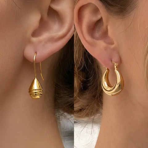 Geometrische Creolen Vergoldet Hammerschlag Textur Tropfen Metall Mode Schmuck Für Frauen