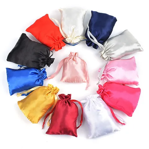 Satin Drawstring Bags Faux Satin Pouch Jewelry Gift Packaging Smooth Glossy Storage For Wedding Party Favor
