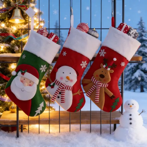 Christmas Stockings Knitted Plush Santa Snowman Reindeer 3D Characters Holiday Fireplace Hanging Decor Xmas Gift Bags