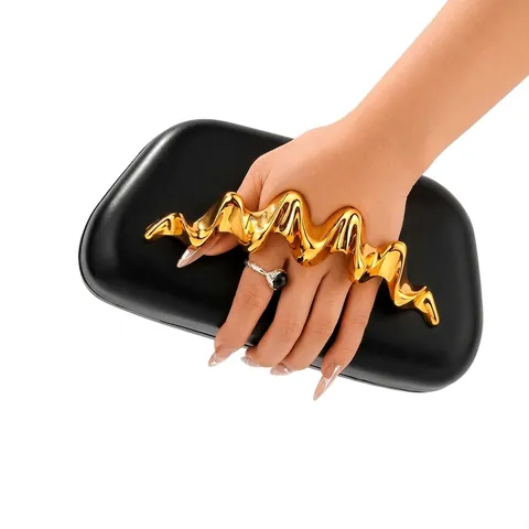 Pochette Da Sera Da Donna In Ecopelle Con Manico In Metallo Dorato A Onda Borsa Da Matrimonio Con Catena Rimovibile