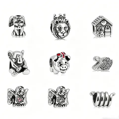 Edelstahl Tier Engel Haus Große Loch Charms Perlen Für DIY Schmuckherstellung Armband Mode Silber Farbe