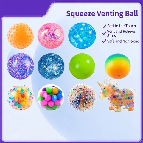 Stress Relief Squishy Balls TPR Soft Sensory Squeeze Fidget Toys For Kids Adults Anxiety Relief Colorful Novelty Gifts