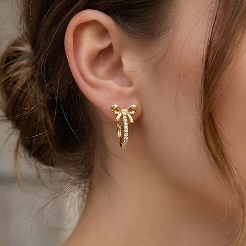 Butterfly Bow Hoop Earrings 18K Gold Plated Copper With Zircon Elegant Minimalist Fashion For Women