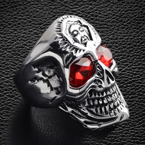 Anillo Teschio Vintage Da Uomo Lega Gioielli Punk Gothic Biker Con Finitura Ossidata