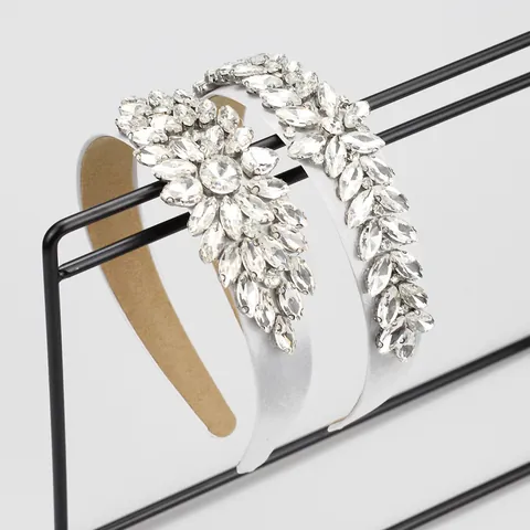 Barok Luxe Strass Brede Hoofdband Voor Vrouwen Wit Satijn Kristal Bloem Blad Haarband Bruiloft Feest Accessoires