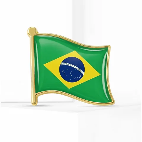 Spilla Bandiera Nazionale del Brasile in Lega Dorata Smaltata Goccia d'Olio Distintivo per Abbigliamento Gioielli Unisex Regalo