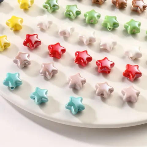 Five Pointed Star Ceramic Glazed Beads Smooth Solid Color DIY Jewelry Making Accessories For Necklace Bracelet Crafting