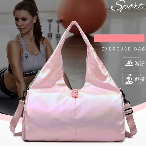 Iridescent Laser Travel Bag Waterproof Oxford Cloth Gym Bag With Shoe Compartment Dry Wet Separation For Yoga Sport