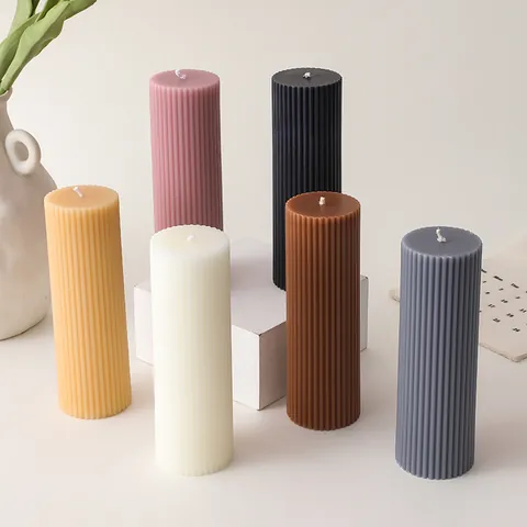 Ribbed Pillar Scented Candle Soy Wax Cylindrical Roman Column Design For Home Decor Aromatherapy Photography Prop