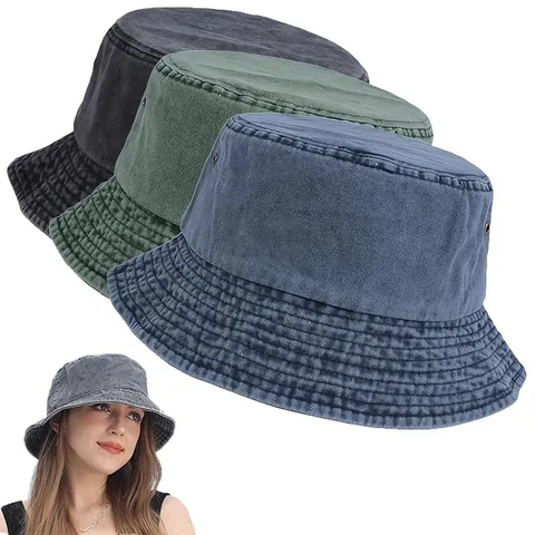 Women's Vintage Washed Denim Bucket Hat Sun Protection Wide Brim Fisherman Hat Adjustable Cotton Polyester Casual Cap
