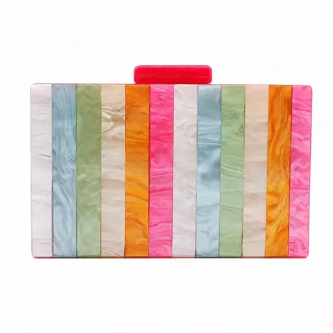 Elegante Borsa Da Sera Da Donna Pochette In Acrilico A Righe Marmorizzate Borsa Rigida Rettangolare Con Tracolla A Catena