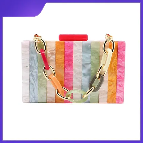Elegante Borsa Da Sera Da Donna Pochette In Acrilico A Righe Marmorizzate Borsa Rigida Rettangolare Con Tracolla A Catena