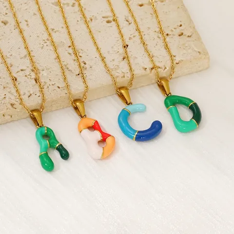 Stainless Steel Colorful Enamel Bubble Initial Necklace Drip Oil Alphabet Pendant Gold Plated Fashion Jewelry Gift For Women