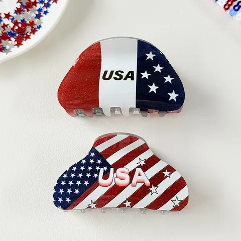 Pinza per Capelli Donna Giorno dell'Indipendenza Bandiera USA Stelle Strisce Lettere USA Glitter Acrilico Accessori Capelli