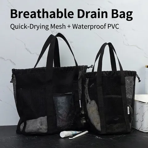 Large Capacity Mesh Beach Bag Multi Pocket Toiletry Bag Dry Wet Separation Drawstring Shower Bag For Travel Swimming Women Organizer