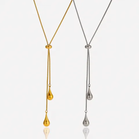Collana Minimalista in Acciaio Inossidabile con Ciondolo a Goccia d'Acqua Catena a Y Regolabile Pendente Gioielli Donna