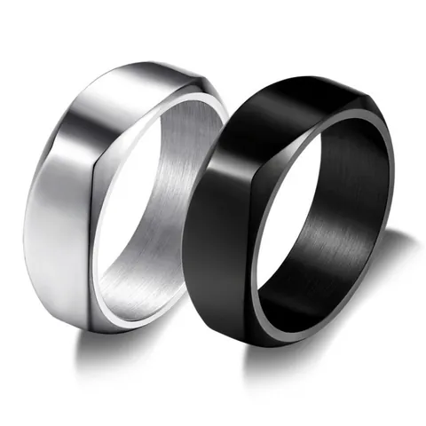 Anello da Uomo Minimalista in Acciaio al Titanio Taglio Geometrico Spazzolato Lucidato Acciaio Inossidabile Anello Semplice Gioielli Regalo Per Lui