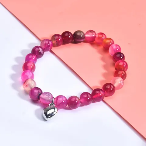 8mm 10mm Bracciale di Perline in Pietra Naturale Agata Diaspro Zebra Rosa Con Distanziatore in Strass Ciondolo Cuore Gioielli