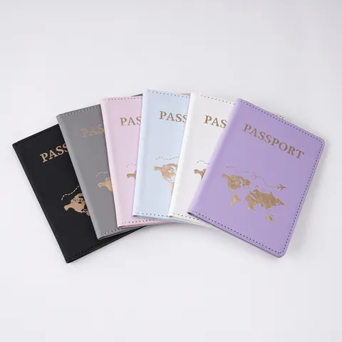 PU Leather Passport Holder And Luggage Tag World Map Plane Embossed Travel Document Wallet Case For Men Women Gift