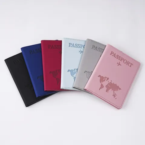 Travel Passport Holder And Luggage Tag Set PU Leather World Map Embossed Document Organizer Travel Wallet For Men Women