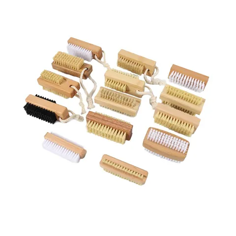 Cepillo De Limpieza De Uñas De Madera De Doble Cara Mango De Bambú Natural Haya Sisal Cerdas De Jabalí Para Baño