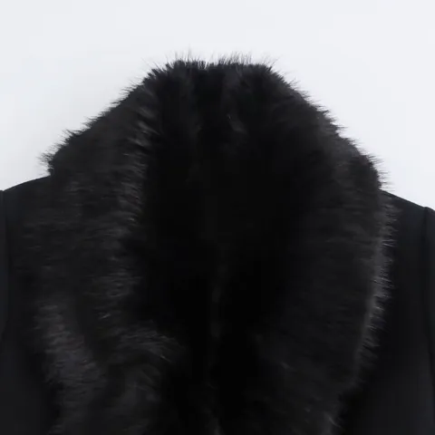 Cappotto di Lana Casual da Donna con Collo in Pelliccia Sintetica e Cintura Media Lunghezza Manica Lunga Tinta Unita Invernale