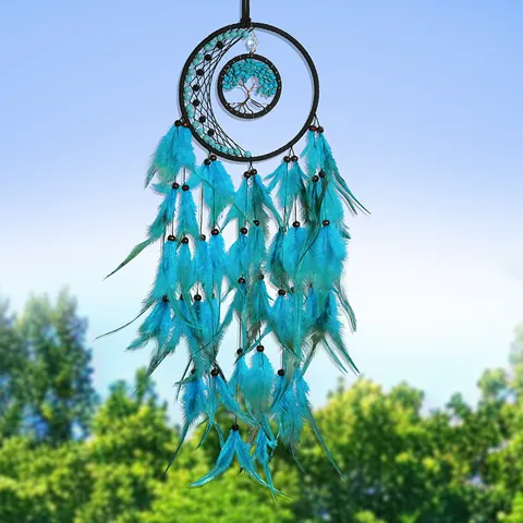 Bohemian Handmade Feather Dream Catcher With Tree Of Life Moon Design Wall Hanging Home Decor Ornament For Bedroom Living Room