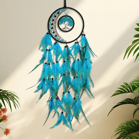 Bohemian Handmade Feather Dream Catcher With Tree Of Life Moon Design Wall Hanging Home Decor Ornament For Bedroom Living Room