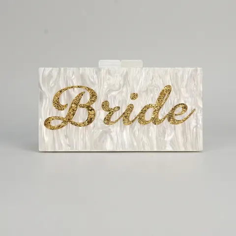 Evening Clutch Bag Acrylic Artificial Pearl Marble Texture Bride Lettering Glitter Wedding Party Bridal Handbag With Chain